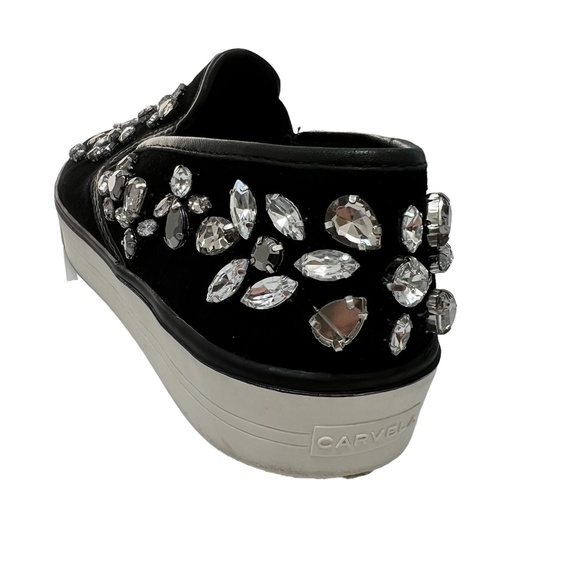 CARVELA KURT GEIGER BLACK SUEDE WITH LARGE CRYSTALS SLIP ON TRAINER SNEAKERS - Picture 13 of 16